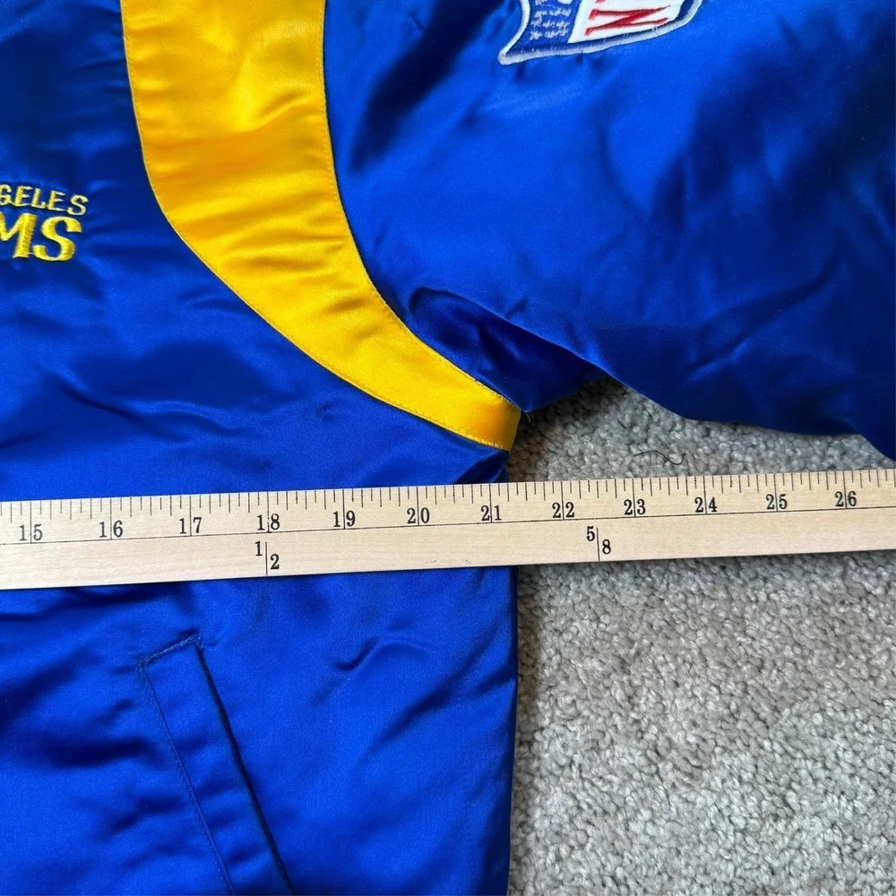 Vintage 80s 90s LA Rams Snap Bomber Jacket Blue Gold NFL Satin Fits Small-Medium
